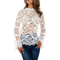 Transparent womens lace shirt long-sleeved white