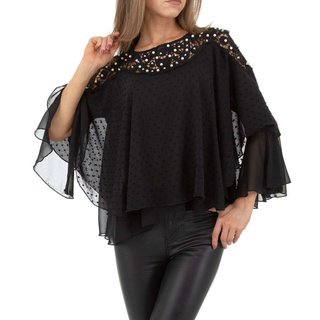 Elegantes Damen Chiffon Shirt mit Fledermausärmeln Schwarz