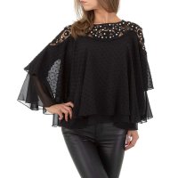 Elegantes Damen Chiffon Shirt mit Fledermausärmeln Schwarz