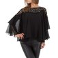 Elegant womens chiffon shirt with batwing sleeves black