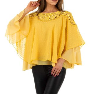 Elegantes Damen Chiffon Shirt mit Fledermausärmeln Senfgelb