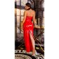 Floor-length club dress in latex look vinyl red