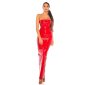 Floor-length club dress in latex look vinyl red