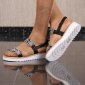 Flache Damen Sandalen mit Strasssteinen Schwarz