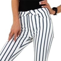 Trendy womens skinny jeans with striped pattern white/blue