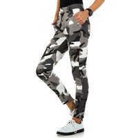 Trendige Damen Camouflage Hose Jeans Army-Look Grau