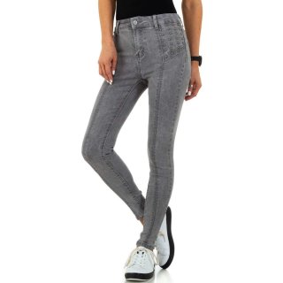 Trendige Damen Röhrenjeans mit Nieten Grau