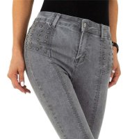 Trendige Damen Röhrenjeans mit Nieten Grau