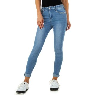 Skinny womens stretch jeans with rivets blue