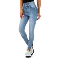 Hautenge Damen High Waist Stretch Röhrenjeans mit Nieten Blau