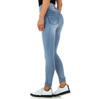 Skinny womens high waist stretch jeans with rivets blue