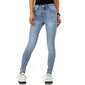 Skinny womens stretch jeans with bows at leg blue