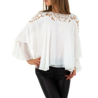 Elegantes Damen Chiffon Shirt mit Fledermausärmeln Weiß 38/40 (M/L)