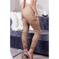 Skintight womens stretch skinny jeans cargo camel