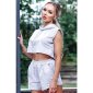 Kurzes 2-tlg Damen Jogging Sport-Outfit Shirt+Shorts Hellgrau