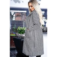 Womens longline coat with houndstooth pattern black/white