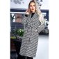 Langer Damen Mantel mit Hahnentrittmuster Schwarz-Weiß
