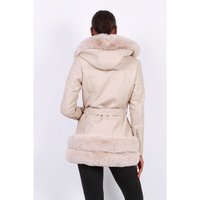 Womens faux leather winter coat with faux fur beige