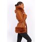 Womens faux leather winter coat with faux fur camel