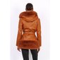 Womens faux leather winter coat with faux fur camel