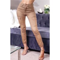 Skintight womens stretch skinny jeans cargo camel UK 12 (M)