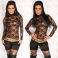 Sexy womens long sleeve shirt made of lace clubwear black Onesize (UK 8,10,12)