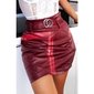 Sexy womens faux leather mini skirt with belt wine-red