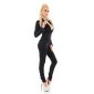 Skinny womens long-sleeved jeans jumpsuit with zipper black
