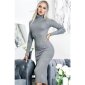 Long-sleeved rib-knit midi dress with turtle neck grey