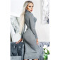 Long-sleeved rib-knit midi dress with turtle neck grey