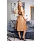 Ärmelloses Kunstleder Kleid A-Linie mit Gürtel Camel