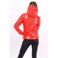 Womens glossy puffer jacket with hood red UK 14 (L)