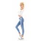 Hautenge Damen Used-Look Stretch Jeans mit Streifen Blau