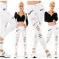 Womens distressed skinny jeans with lettering white