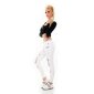 Womens distressed skinny jeans with lettering white