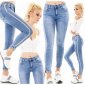Hautenge Damen Used-Look Stretch Jeans mit Streifen Blau 38 (M)