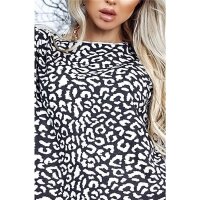 Damen Oversize Pullover mit Animalprint Leopard Schwarz-Weiß