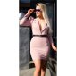 Elegant puff-sleeved mini dress with V-neck antique pink