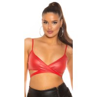 Sexy womens cropped wrap tie top in wet look red