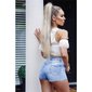 Ausgefranste Damen Jeans Shorts Hotpants mit Rissen Hellblau