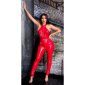 Sexy womens faux leather jumpsuit with zipper clubwear red UK 10 (S)