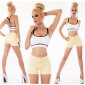 Sexy womens stretch jeans shorts hot pants with turn-up yellow