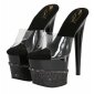 Glittering gogo platform mules high heels clear-black