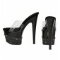 Glittering gogo platform mules high heels clear-black