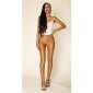 Womens skinny jeans in leather look wet look camel