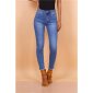 Hautenge Damen Skinny Stretch Jeans mit Zipper am Bein Blau