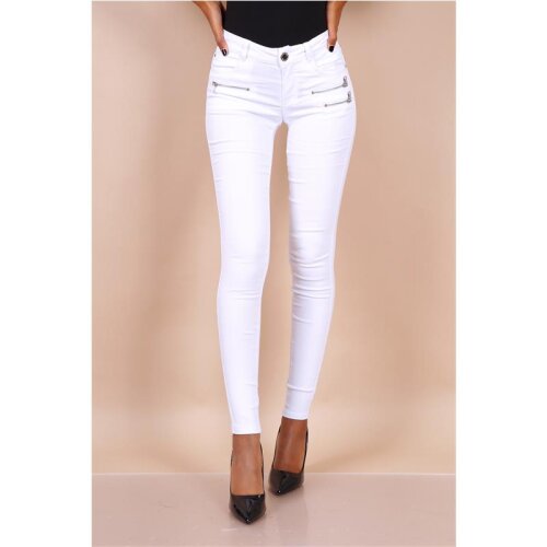 Sexy figurbetonende Damen Skinny Jeans mit Zippern Weiß