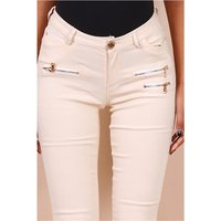 Sexy skinny womens jeans with zips beige