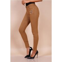 Sexy figurbetonende Damen Skinny Jeans mit Zippern Camel