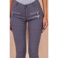 Sexy figurbetonende Damen Skinny Jeans mit Zippern Grau